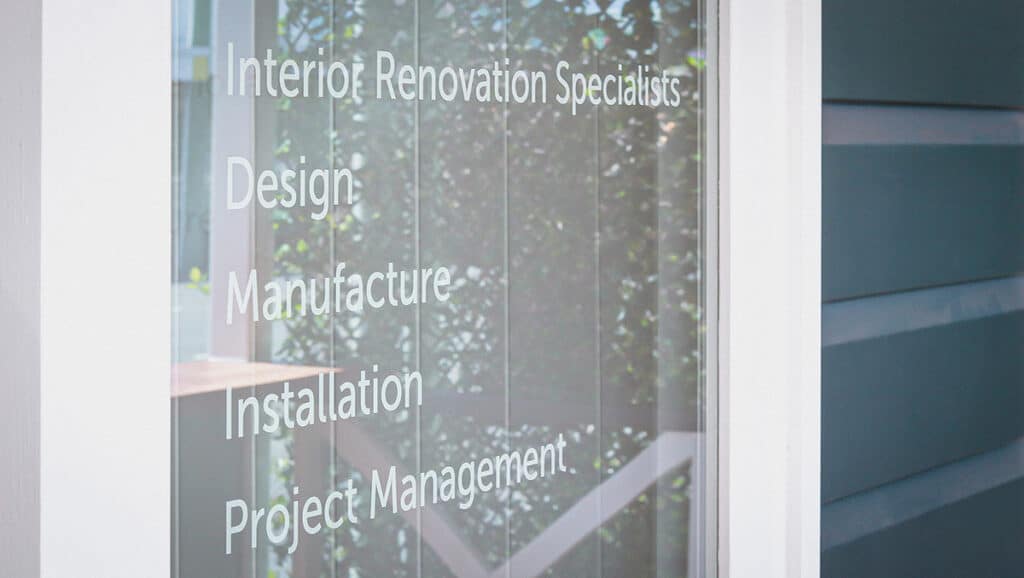 Interior Renovation specialists and more services listed on a window