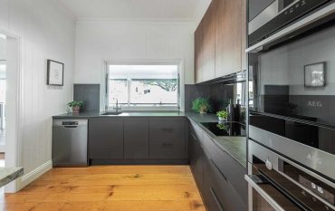 matte black kitchen units and modern appliances